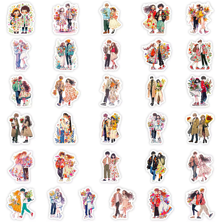 Kawaii Anime Paare Aufkleber, Cartoon Liebhaber, Bunt / Mehrfarbig, Set / Bundle - Bild 3