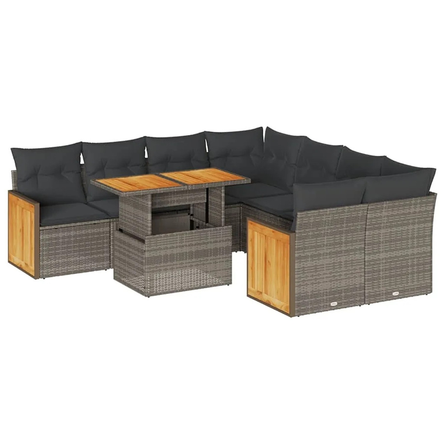 vidaXL 9-teilige Garten-Sofagarnitur aus Poly-Rattan und Akazienholz in Grau - Bild 2