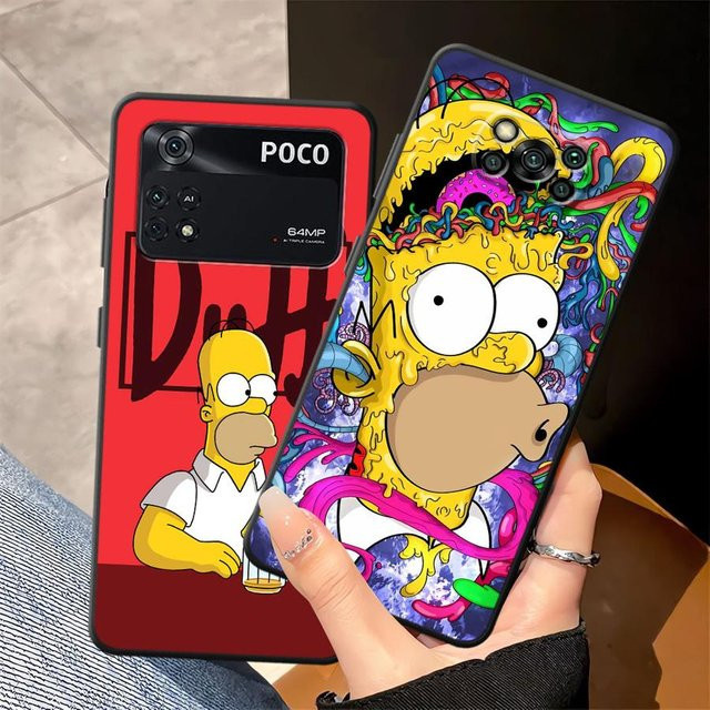 Schwarze weiche Handyhülle mit Homer Simpson Motiv für Xiaomi Poco F8 M5 C50 X3 X4 X5 X7 Pro C71 C61 F1 C75 M3 M4 M7 Pro F3 - Bild 1
