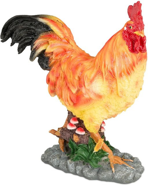 Relaxdays Gartenfigur Hahn aus Polyresin in Braun Rot Gelb, wetterbeständige Osterdeko im ländlichen Stil, Höhe: 34 cm, Breite: 30 cm, Tiefe: 11 cm - Bild 1
