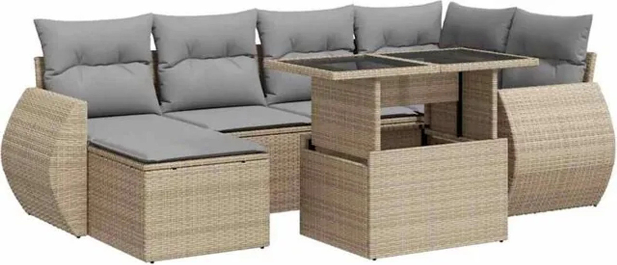 7-teilige Garten-Sofagarnitur mit Kissen aus Polyrattan in Beige von vidaxl - Bild 1