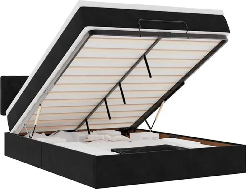 vidaxl Ottoman Polsterbett mit Matratze und LED in Schwarz aus Samt, B/T/H: 140 x 200 x 78 cm - Bild 1