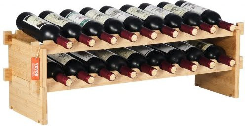 VEVOR Weinregal aus Bambusholz stapelbar für 18 Flaschen, 2-stufiges freistehendes Flaschenregal in Braun - Bild 1
