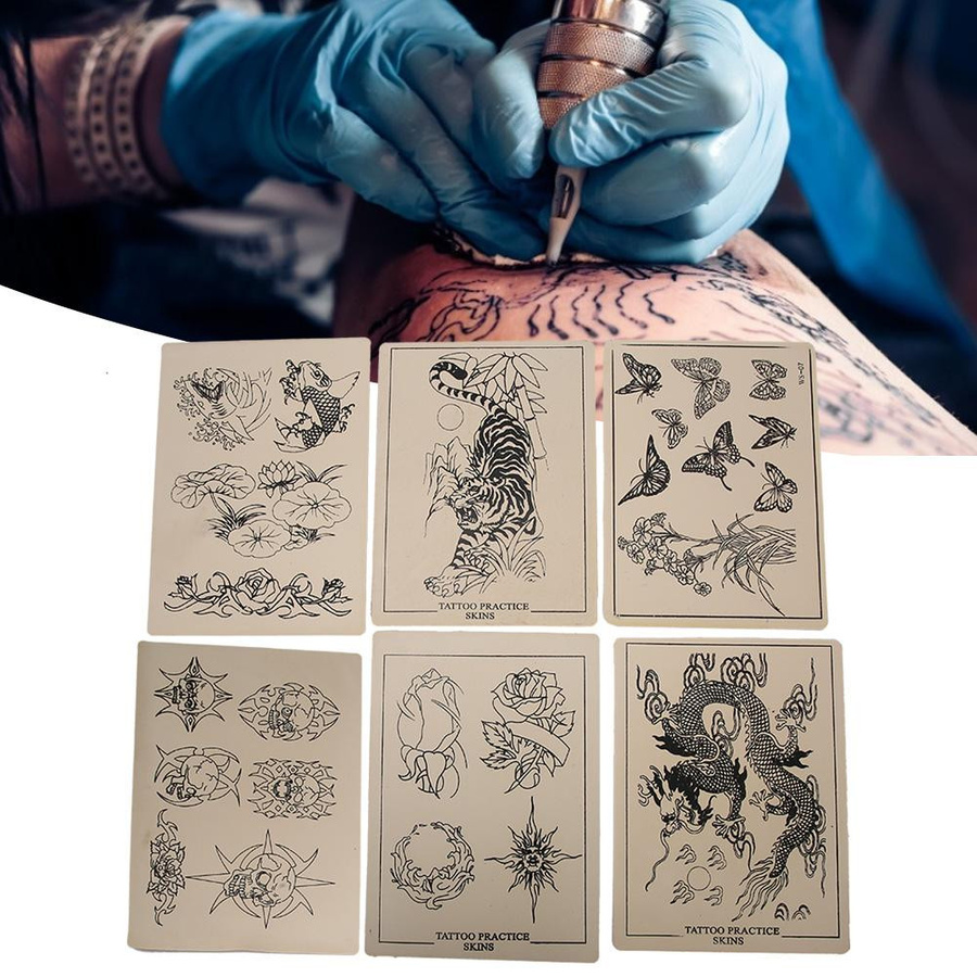 6 Stück Tattoo-Praxis-Haut-Gummi Tattoo-Trainings-Körperkunst-Werkzeug mit Mustern - Bild 2