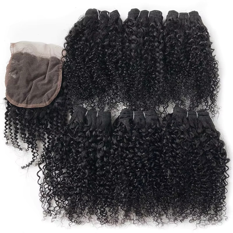 htonicca Indische Jerry Curl Echthaar-Bündel, Remy-Haarverlängerungen, 6 Stück - Bild 3