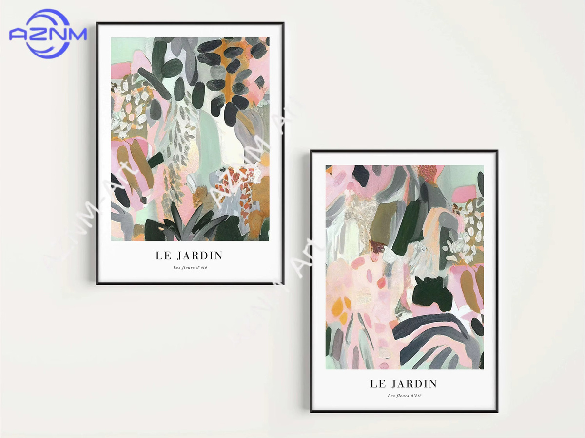 AZNM Wandkunst Le Jardin Botanische Abstrakte Malerei Blumenmarkt in Rosa und Grün als Paper Poster - Bild 3