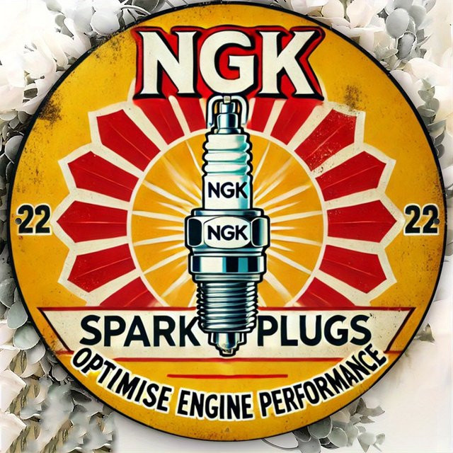Potdemiel NGK Zündkerzen Metallschild Runde Wandkunst Dekoration Gelb B/H: 20,32 x 20,32 cm - Bild 1