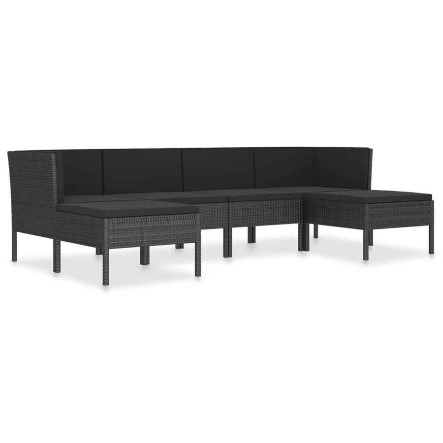 vidaXL 6-tlg Garten-Lounge-Set aus Poly Rattan in Schwarz mit Auflagen und Ottoman im L-Shape Design - Bild 2