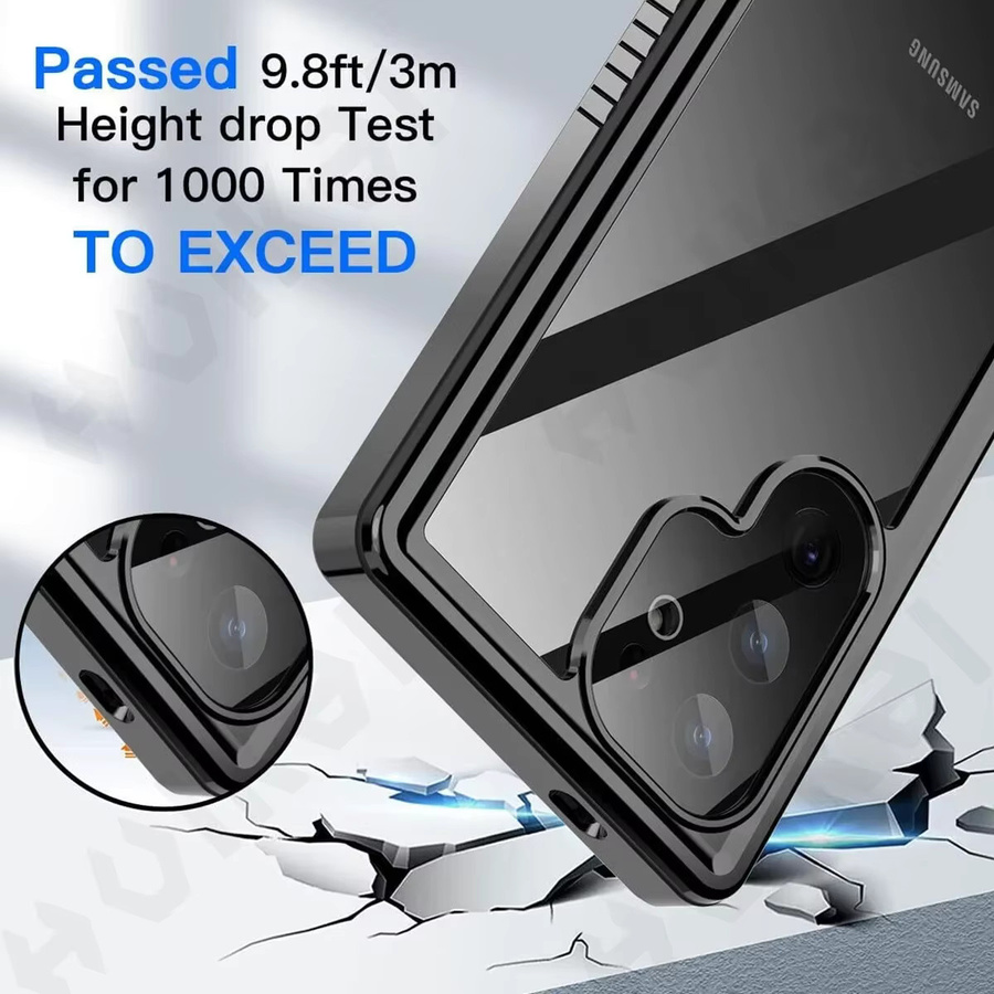 Shellbox Wasserdichte Schwimm-Handyhülle aus Aluminium Metall für Samsung S26 S25 S24 Ultra A57 A37 A56 A36 A17 A16 5G in Schwarz - Bild 5