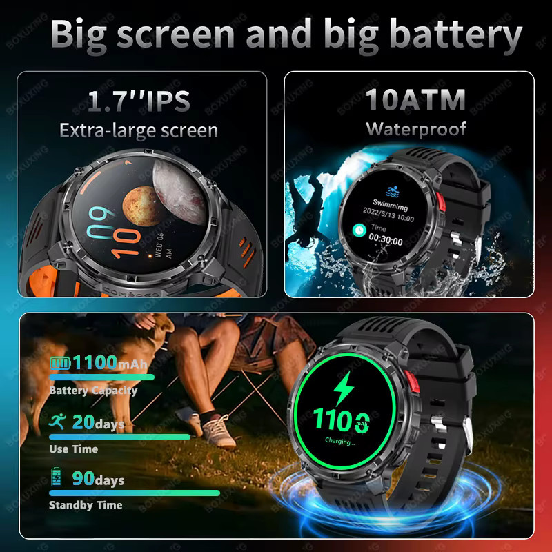 BOXUXING Smartwatch, Schwarz, Silikon, Herren - Bild 2