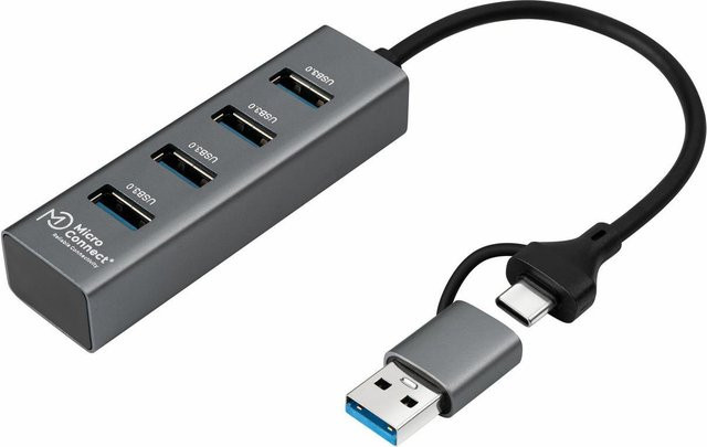 Microconnect USBHUB4-2IN1 Schnittstellen-Hub USB 3.2 Gen 1 mit USB-A und USB-C Anschlüssen Schwarz - Bild 1