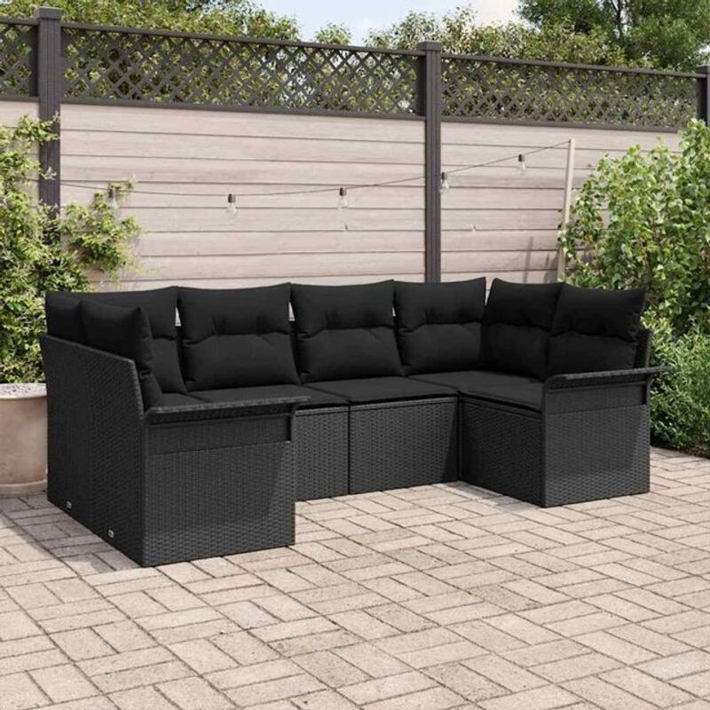 Modernes Garten-Sofa-Set mit 6 Kissen aus Poly-Rattan von vidaXL in Schwarz - Bild 1