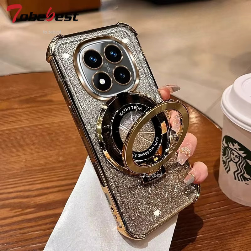 Stoßfeste Silikonhülle für Xiaomi Redmi Note 15 Pro Plus und Redmi Note 15C in Silber mit CD-Magnet-Handyhalterung - Bild 3