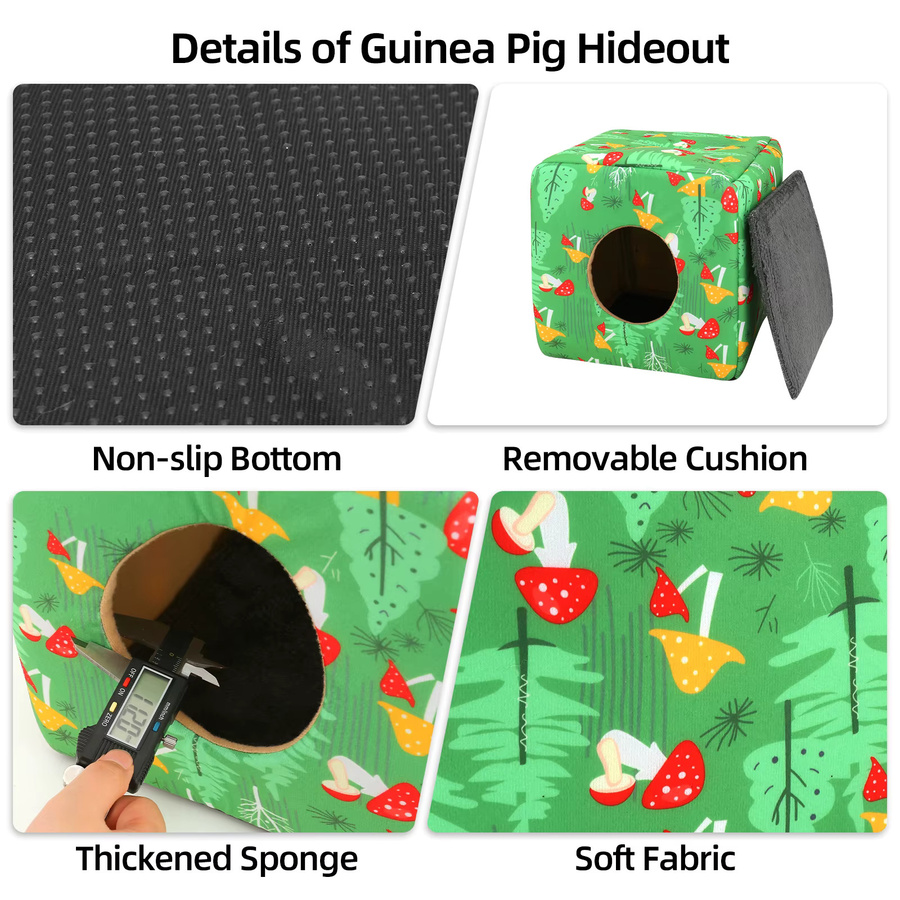 KEMORELA Kleintierbett für Meerschweinchen und Hamster, quadratisches Versteck mit abnehmbarem Bezug, grün floral, Textil - Bild 3