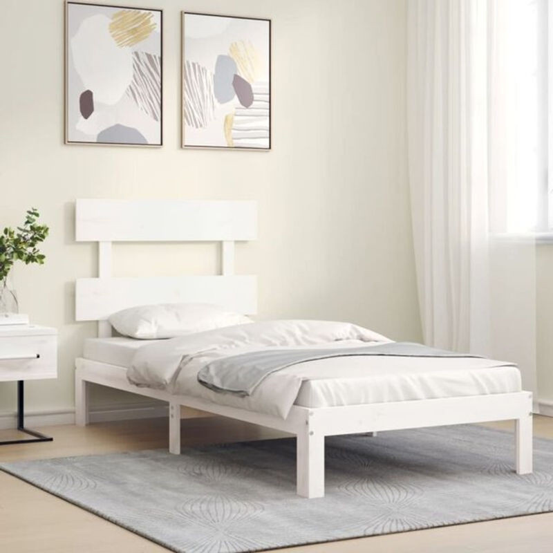Massivholzbett aus Kiefernholz von Vidaxl in Weiß im Landhausstil, B/T/H: 100 x 200 cm - Bild 1