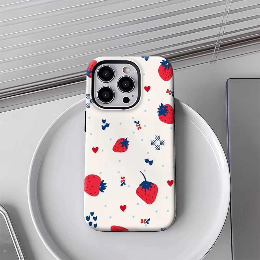 Handyhülle Erdbeeren und Creme für Apple iPhone 17 16 15 14 13 12 Pro Max Plus mit doppelschichtiger Rückseite in Multicolour - Bild 3