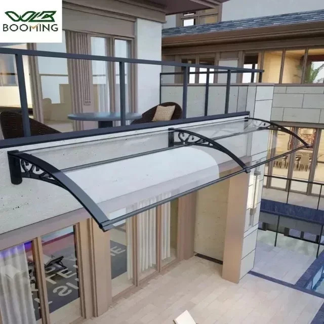 Modernes Pultdach-Außenüberdachung aus Aluminium und Polycarbonat in Braun als Regenschutz für Fenster und Türen - Bild 1