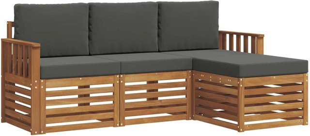 vidaXL Sofagarnitur 4-teilig aus Massivholz Akazie in Natur und Anthrazit mit L-Form und Sitzkissen - Bild 1