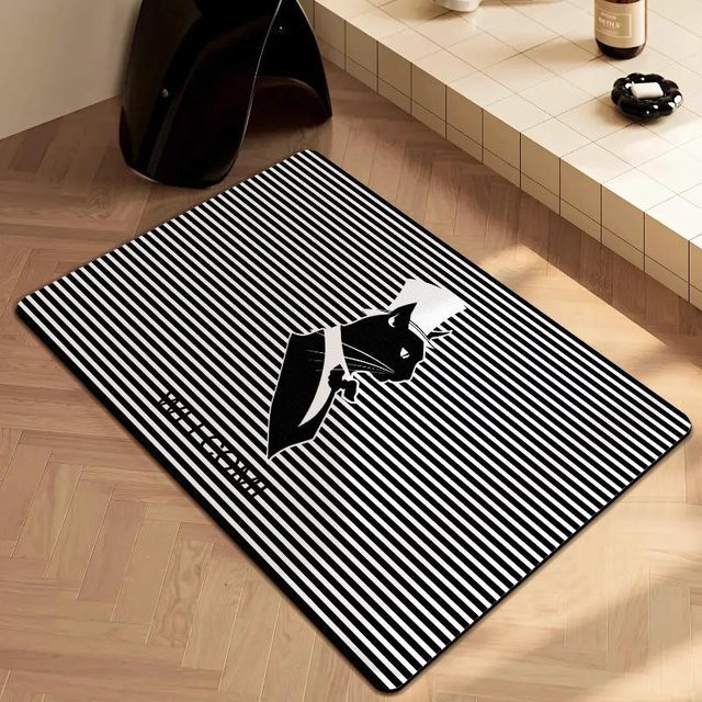 Saugfähige Badezimmer Fußmatte aus Kieselgur, rutschfest und schnelltrocknend, Schwarz, B/T: 60 x 40 cm - Bild 1