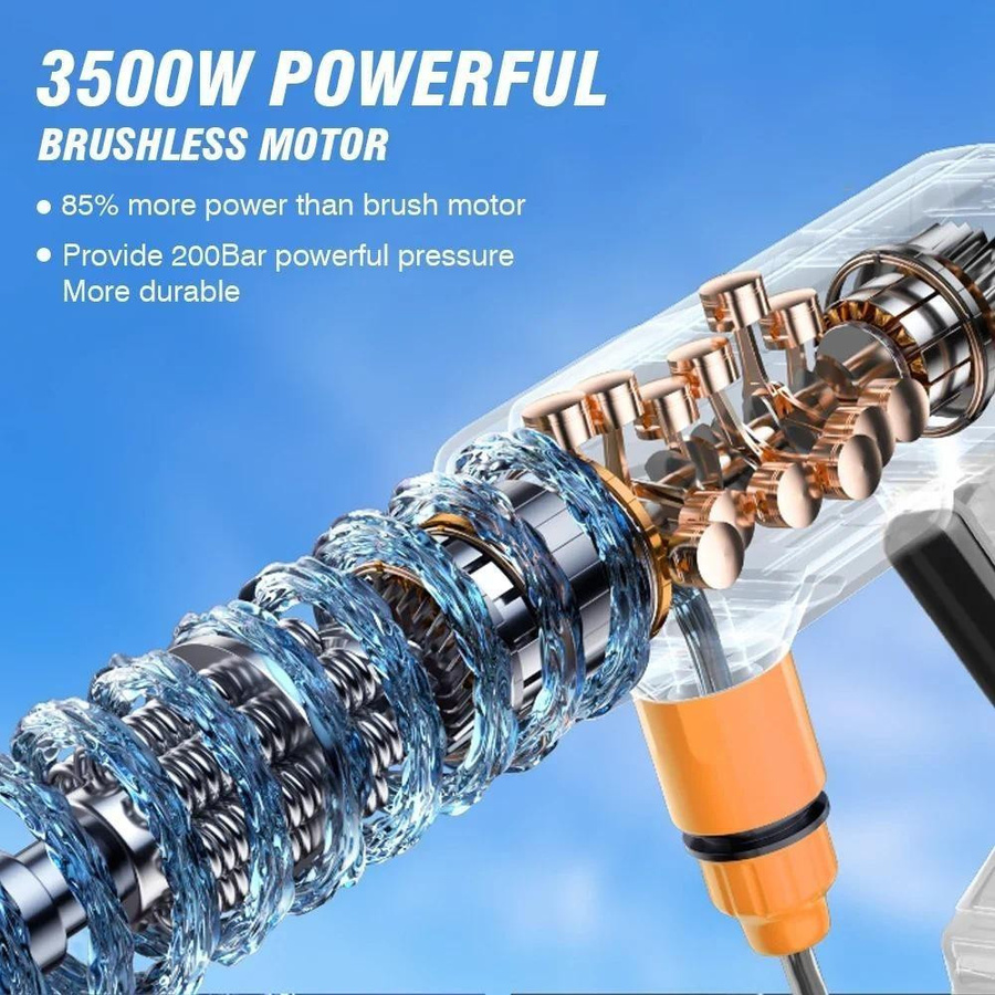 Sea Global 6 in 1 Akku-Hochdruckreiniger mit 3500W und 200Bar, tragbare elektrische Autowaschpistole in Grün mit Ersatzakku und Schnellladegerät - Bild 5