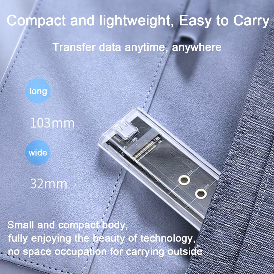 Congdi M.2 NVMe zu USB 3.0 Gehäuse mit Typ-C Anschluss, 10 Gbit/s SSD Adapter für 2230/2242/2260/2280 SSDs, Transparent - Bild 2