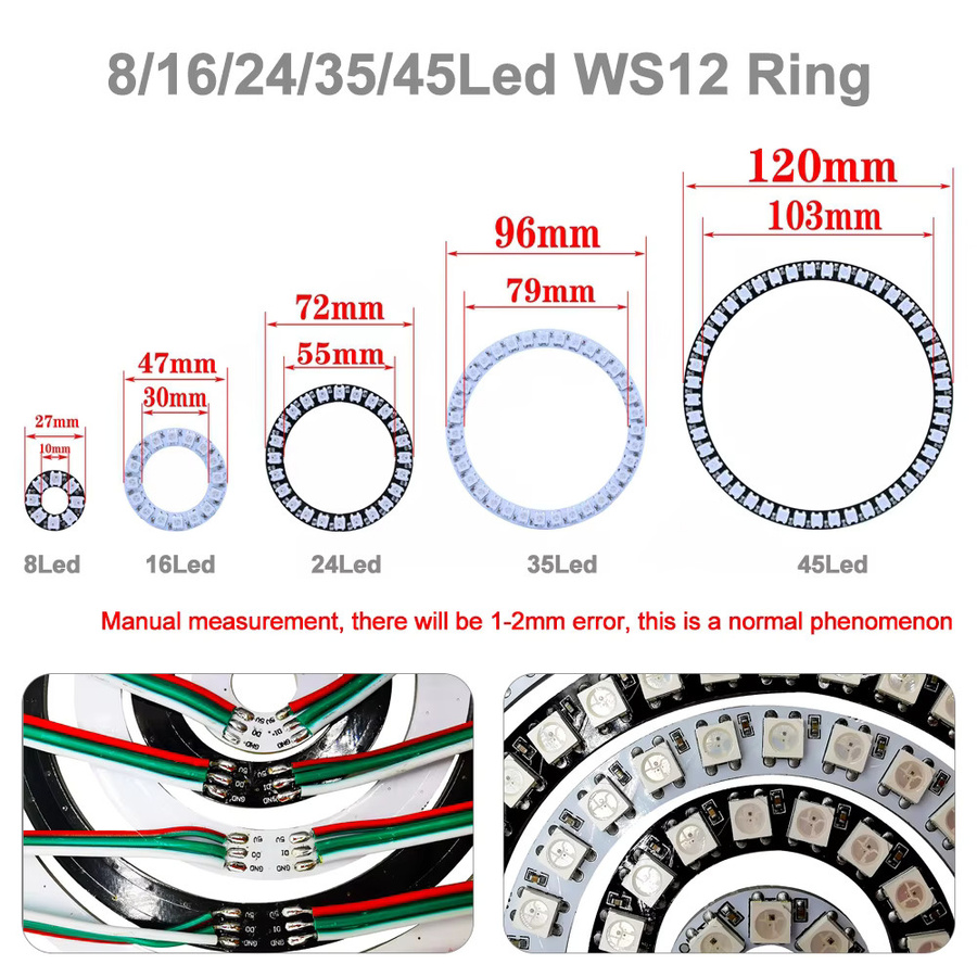 FUNZENXIN WS2812B LED-Ring Kit mit 17-Tasten-Musik-RF-Controller, individuell adressierbare RGB LEDs, rund, Multicolor, DC5V Modul - Bild 2