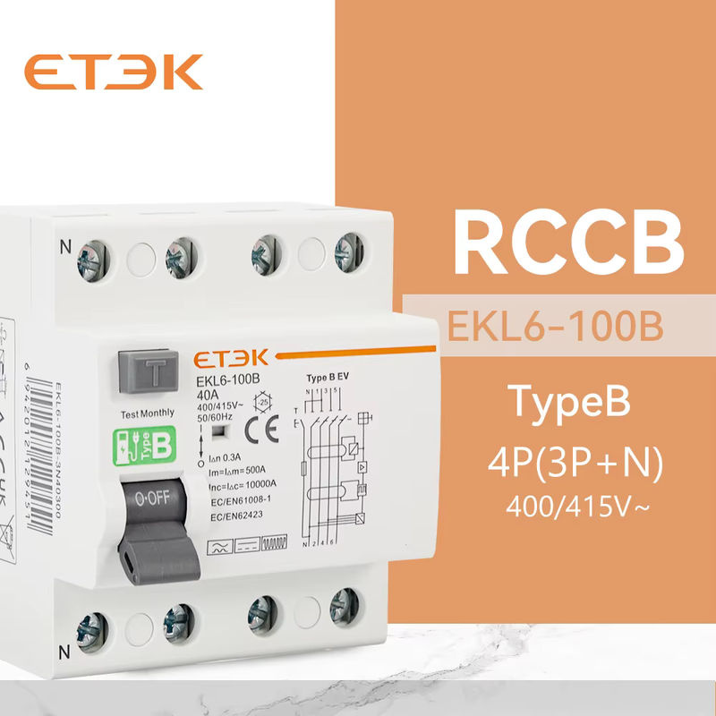 ETEK RCD RCCB Typ B Fehlerstrom-Schutzschalter EKL6-100B für EVSE und Erdung, 2P/4P, 40A/63A/100A, 30mA/300mA, DIN-Schiene, 220V - Bild 2
