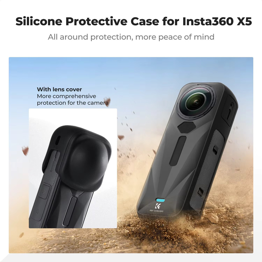 K&F CONCEPT Silikon-Schutzhülle für Insta360 X5 in Schwarz mit Objektivabdeckung und Rundumschutz - Bild 3