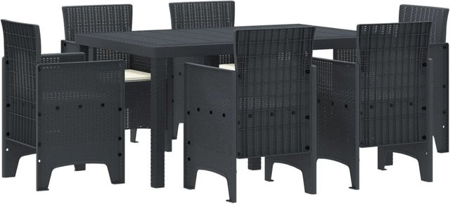 vidaXL 7-teiliges Garten Esstisch Set aus Poly-Rattan und Stahl in Anthrazit mit Kissen - Bild 1