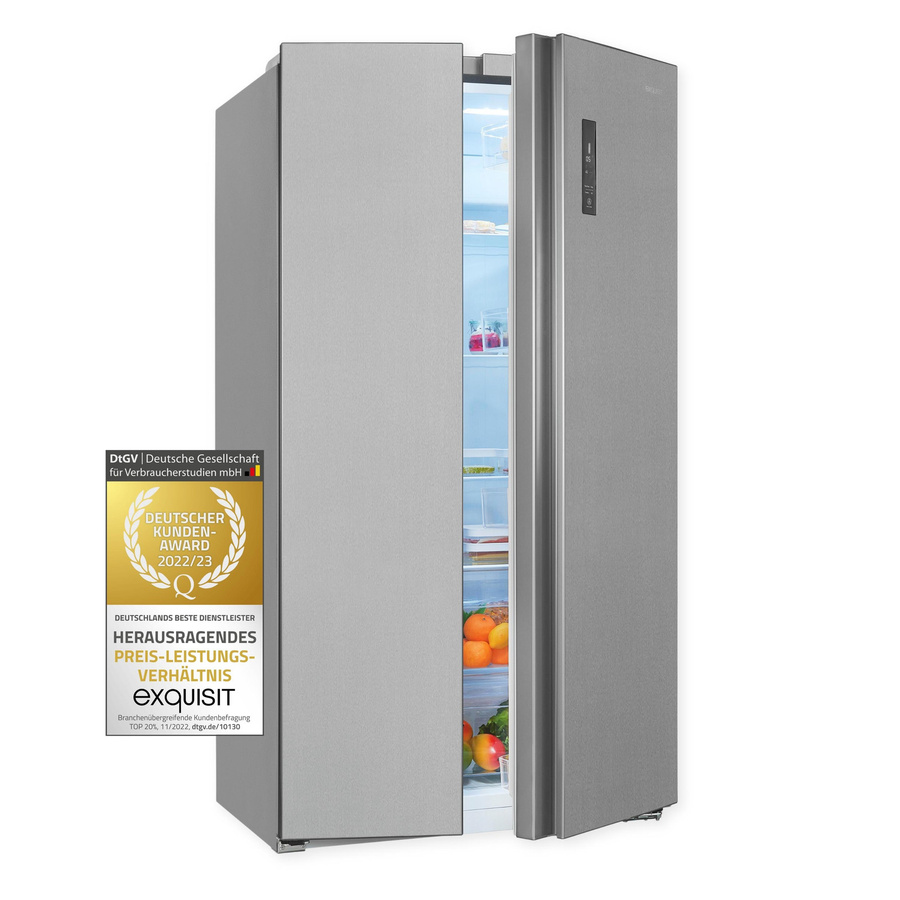 Exquisit Side by Side Kühlschrank SBS560-050D in Silver mit Inoxlook, Kompressor und LED-Innenbeleuchtung, B/T/H: 91,2 x 70,4 x 203,0 cm - Bild 2