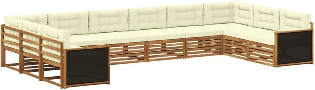 vidaXL Sofagarnitur aus Massivholz Akazie mit 10 Kissen in Beige und Latten-Design - Bild 1