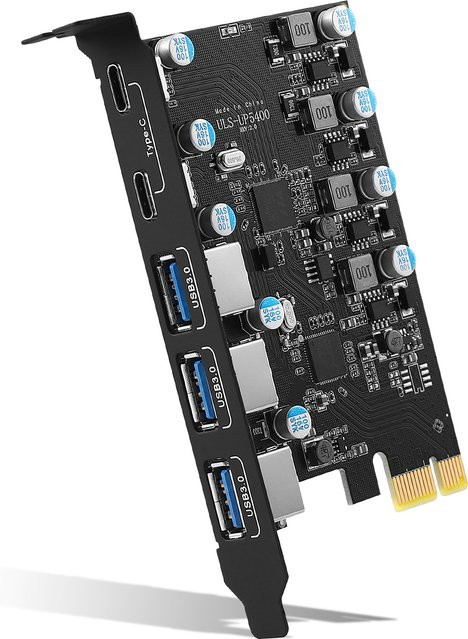 IRhasta USB 3.2 Gen1 PCIe Erweiterungskarte mit USB-C und USB-A Anschlüssen, 5 Gbit/s USB 3.0 Controller Add-on-Karte, Schwarz - Bild 1