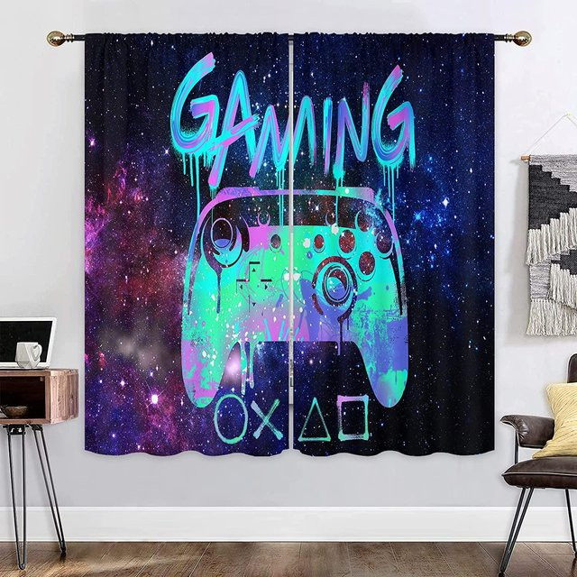 2er-Set Game Controller Vorhang mit 3D Digitaldruck für das Kinderzimmer, halbtransparent, Mehrfarbig, Breite: 50 cm, Höhe: 130 cm - Bild 1