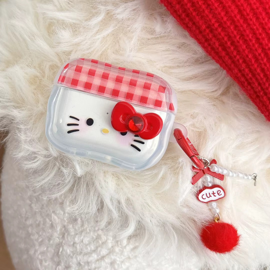Hello Kitty Cartoon Schutzhülle für Apple AirPods 1 2 3 4 Pro und Pro 2 mit Anhänger - Bild 3