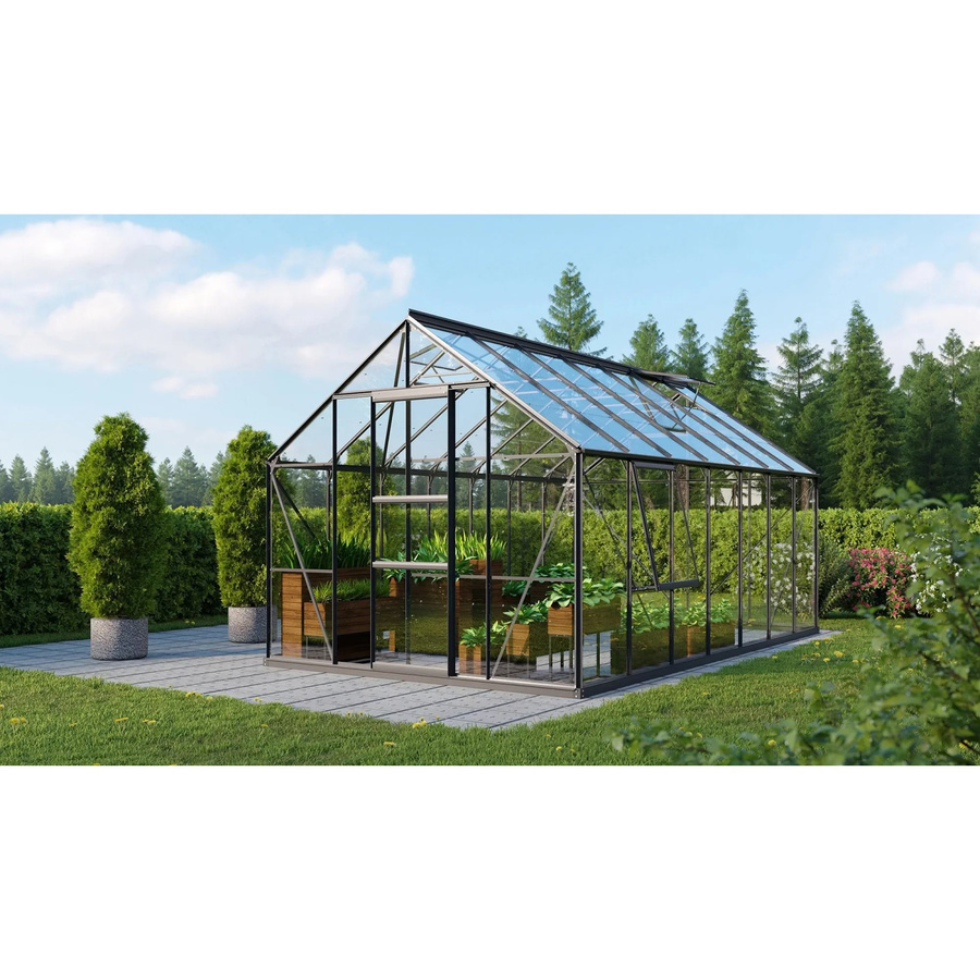 Vitavia Gewächshaus Meridian 11500 Schwarz mit 11,5 m² Fläche, Sicherheitsglas und Schiebetür - Bild 4