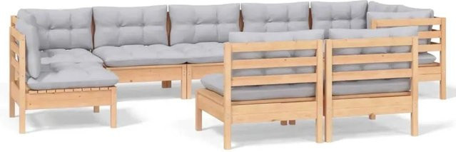 vidaXL 9-tlg. Garten-Lounge-Set aus massivem Kiefernholz mit grauen Polstern in Braun-Grau - Bild 1