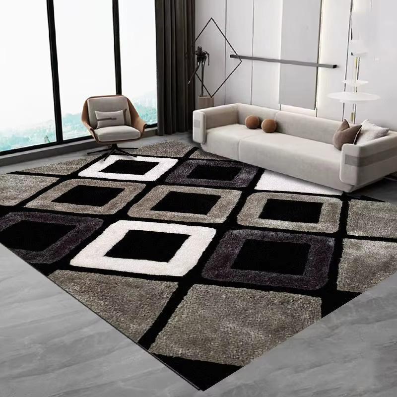 VIKAMA Nordischer minimalistischer Wohnzimmerteppich in Schwarz mit geometrischem Design, B/B: 120 x 80 cm - Bild 1