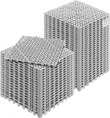 VEVOR Modular Interlocking Cushion Set, 50 Stück PVC Drainage Matten, rutschfest mit Drainage-Löchern für Bad, Küche oder Pool, Grau, B/T: 30 x 30 cm - Bild 1