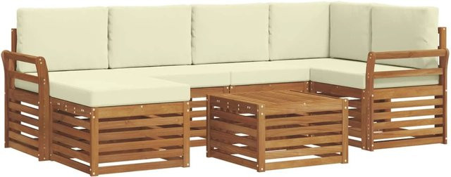 vidaXL Sofagarnitur 7-teilig aus Massivholz Akazie in Natur und Creme mit Polsterung und L-Form - Bild 1