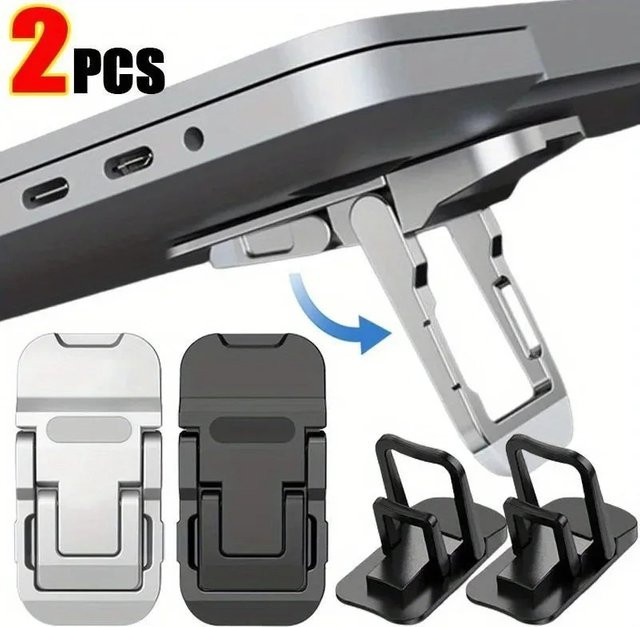 2er-Set tragbarer Mini-Laptopständer aus Zinklegierung in Schwarz, faltbarer und verstellbarer Laptop-Riser für MacBook und Notebook - Bild 1