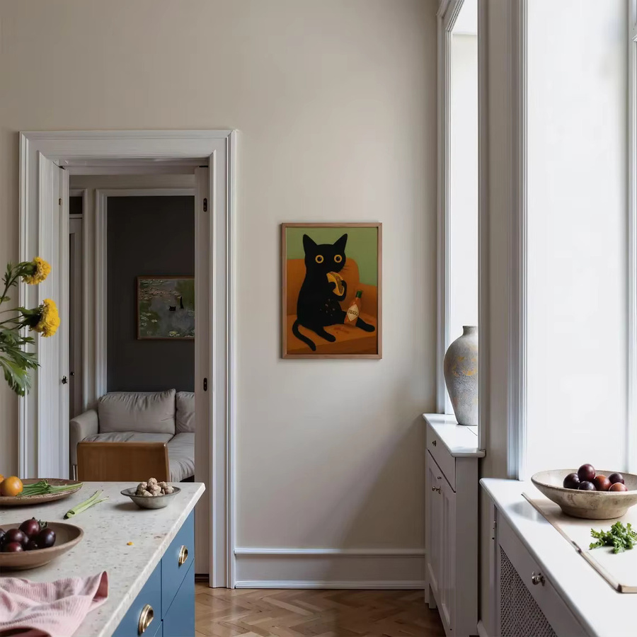 Verspielte Taco-Katzen Wandkunst von SHENCHEN in Orange und Grün auf Papier - Bild 4
