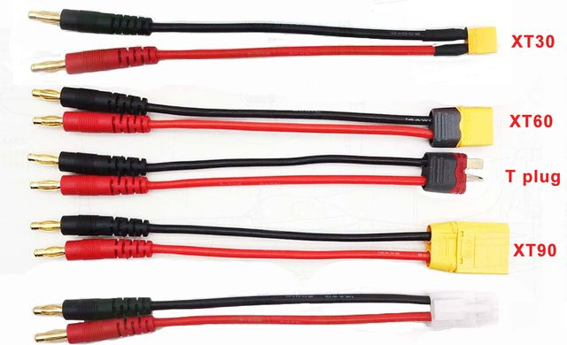 Imax B6 Ladekabel mit 4,0mm Bananensteckern und T-Steckern (EC3, EC5, XT30, XT60, XT90) aus Silikonkabel, Länge: 17 cm - Bild 1
