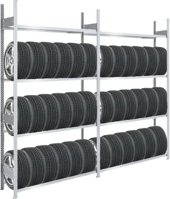 PROREGAL Tire Pro Reifenregal aus verzinktem Stahl in Silber, H x B x T: 250 x 260 x 43 cm, 4 Ebenen mit verstellbaren Regalböden - Bild 1