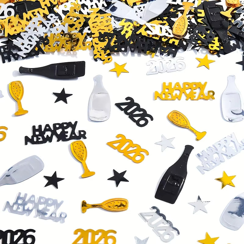 300 Stück Glitzer-Konfetti für Silvester 2026 in Gold und Schwarz mit Zahlen zur Partydekoration - Bild 3