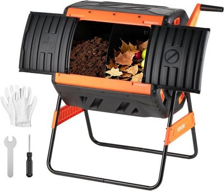 VEVOR Kompostierer mit Doppelkammer 200l, Dual Chamber Compost Tumbler in Schwarz mit Belüftungssystem und Schiebetüren für Garten und Küche - Bild 1