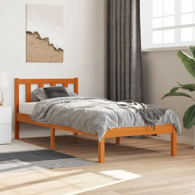 Massivholzbett Vidaxl aus Kiefernholz in Braun, B/T/H: 190 x 75 x 69,5 cm - Bild 1