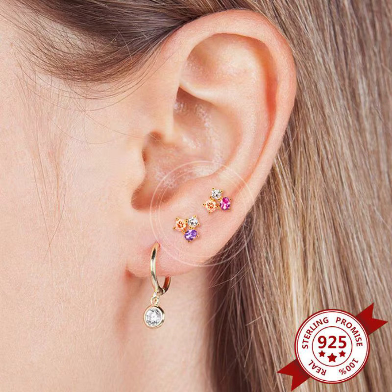 YUXINTOME Ohrstecker 925 Sterling Silber, Bunte Kristall, Damen - Bild 2