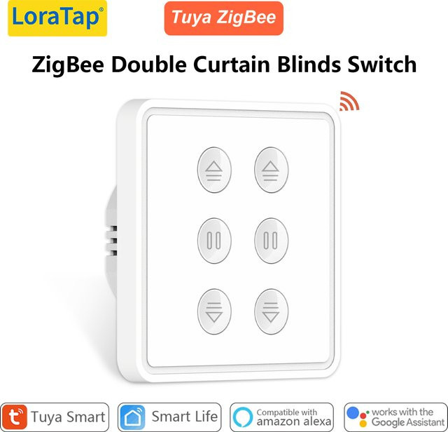 LoraTap Tuya Smart Life ZigBee Doppelrollo-Drucktastenschalter mit Prozentregelung in Weiß, kompatibel mit Google Assistant und Alexa - Bild 1