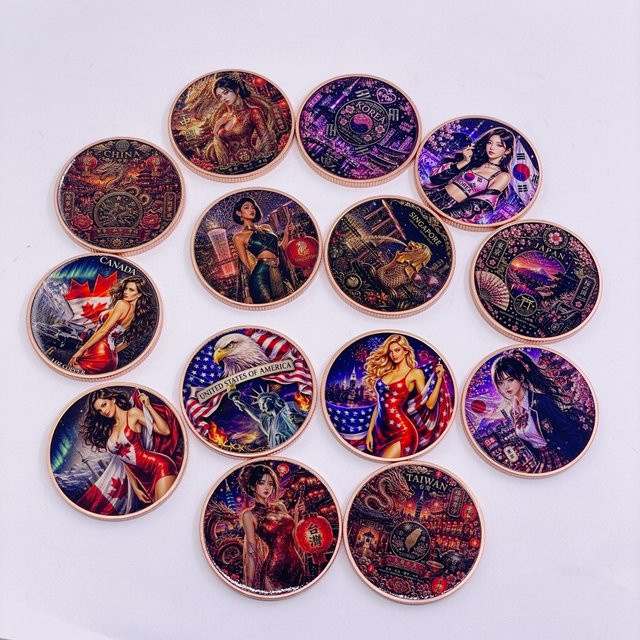 Bandai Gedenkmünze aus Kupfer mit farbigem floralem Damenmuster, 1oz Sammlermünze in Multicolour - Bild 1