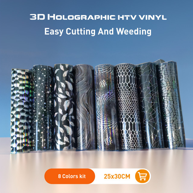 CHEONET 8-Farben-Set Laser-Holographisches TPU Wärmeübertragungsvinyl mit 3D-Effekt, B: 25 cm, H: 30 cm - Bild 1